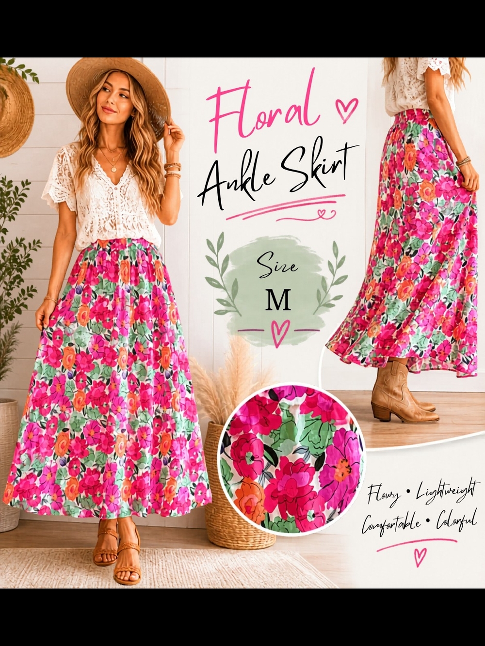 Polagram Bright Floral Maxi Skirt - Pink, Green, & Orange